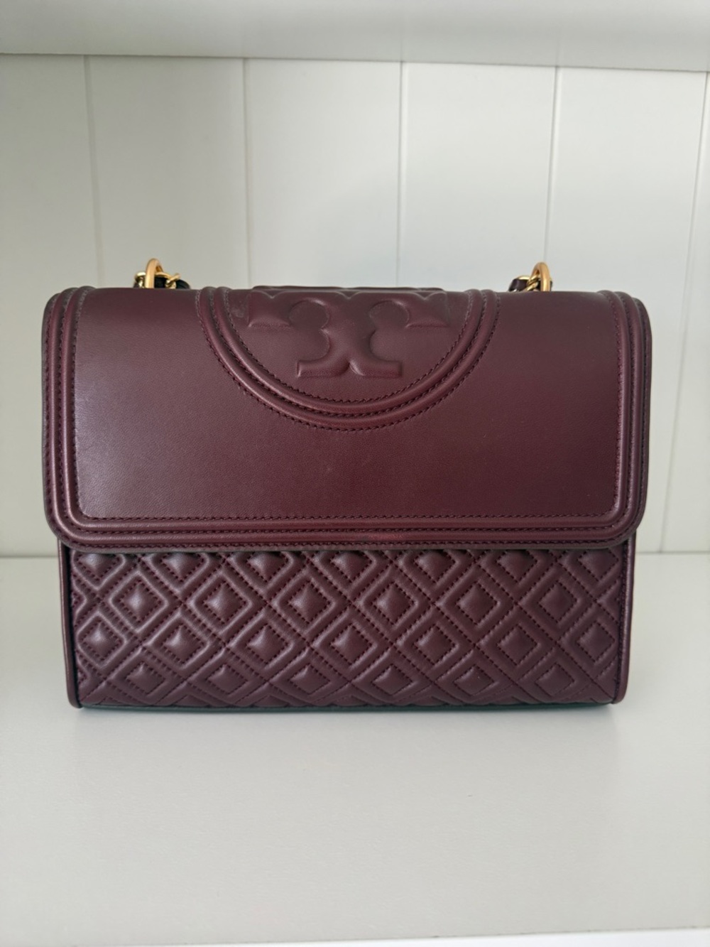 Tory Burch Quilted Leather Flap Shoulder Bag in Burgundy